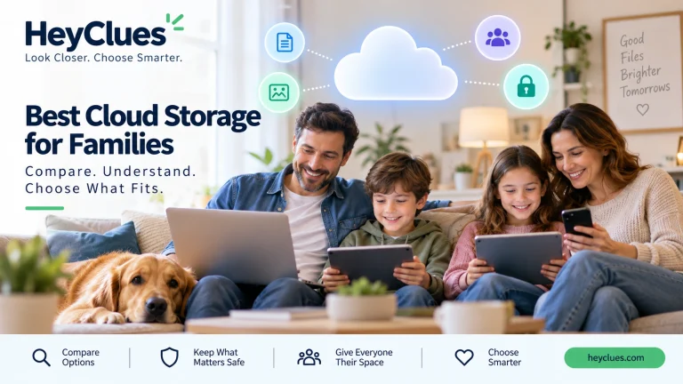 Family using devices for a guide to the best cloud storage for families