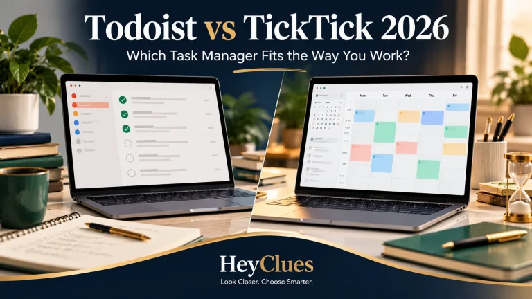 Todoist vs TickTick 2026 task list and calendar planning comparison by HeyClues